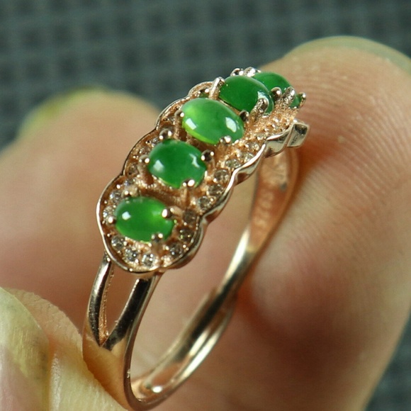 925 Silver Cert'd Emerald 100% Natural A Jade jadeite Adjustable Ring 戒指 - Picture 6 of 9